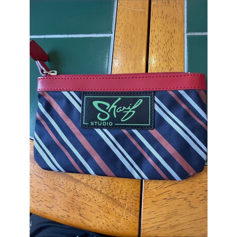 Sharif Navy Striped Toiletry Pouch with Red Trim